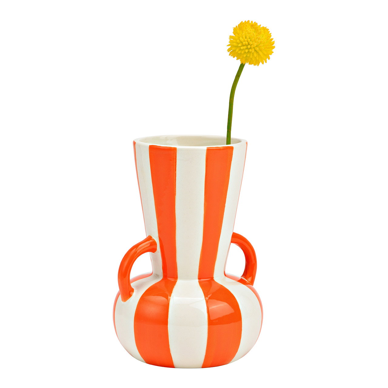 Gestreepte keramieken vaas, oranje/wit (B/H/D) 11x16x11cm Krug, Töpferei, Vase, Blume, Tasse