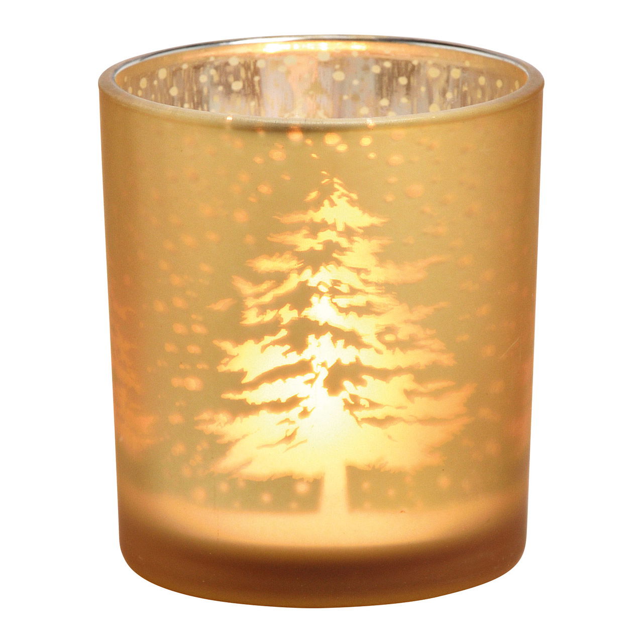 Photophore forêt d'hiver décor verre champagne (L/H/P) 7x8x7cm