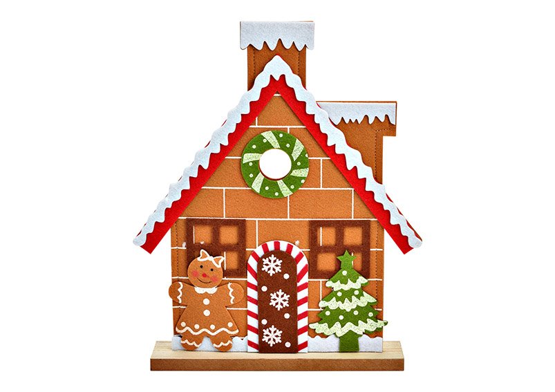 Gingerbread house stand made of brown felt (W/H/D) 27x31x6cm