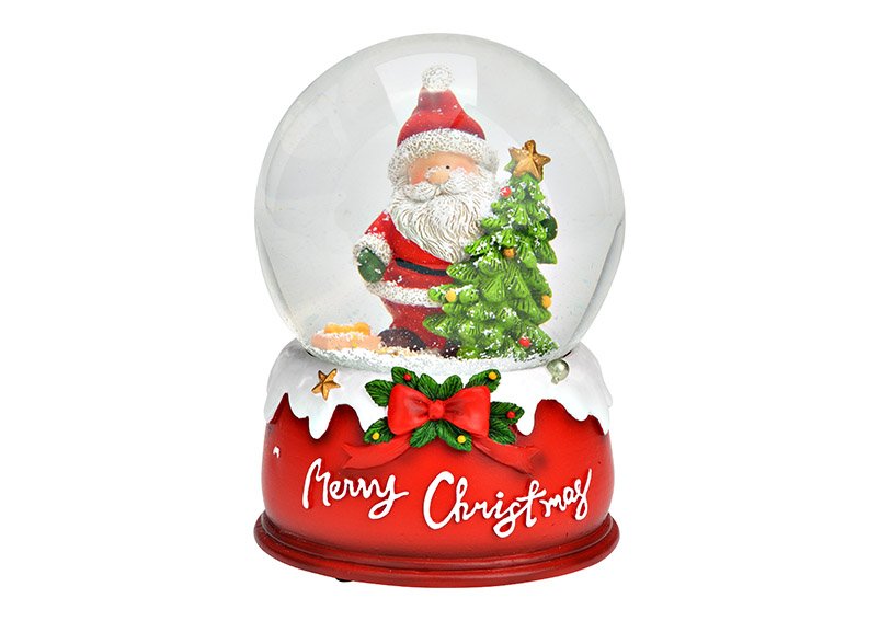 Orologio musicale/mappamondo di Babbo Natale in polietilene/vetro colorato (L/H/D) 11x14x11cm