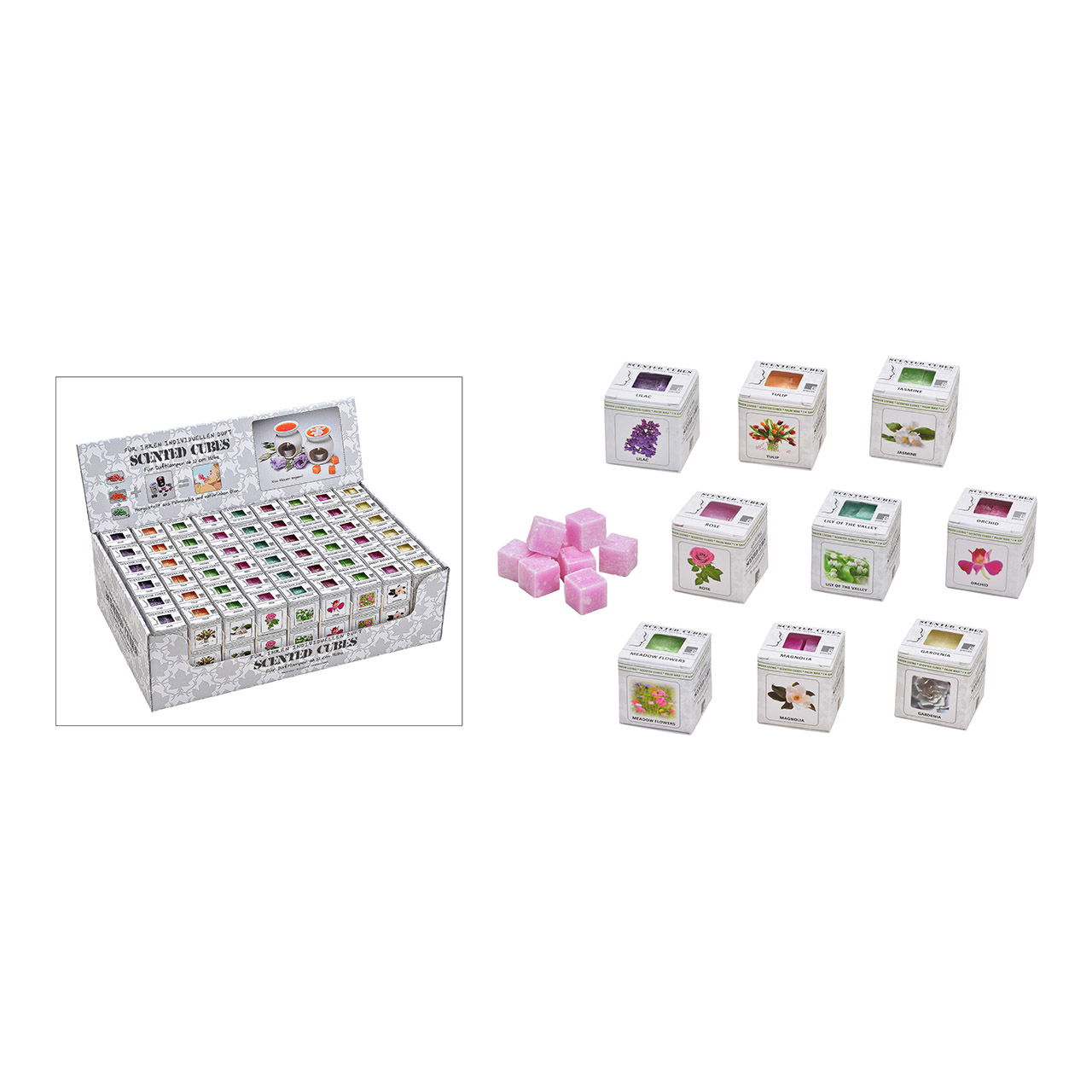 Floral scented wax 24g made of wax colorful 9-fold, (W/H/D) 4x4x4cm