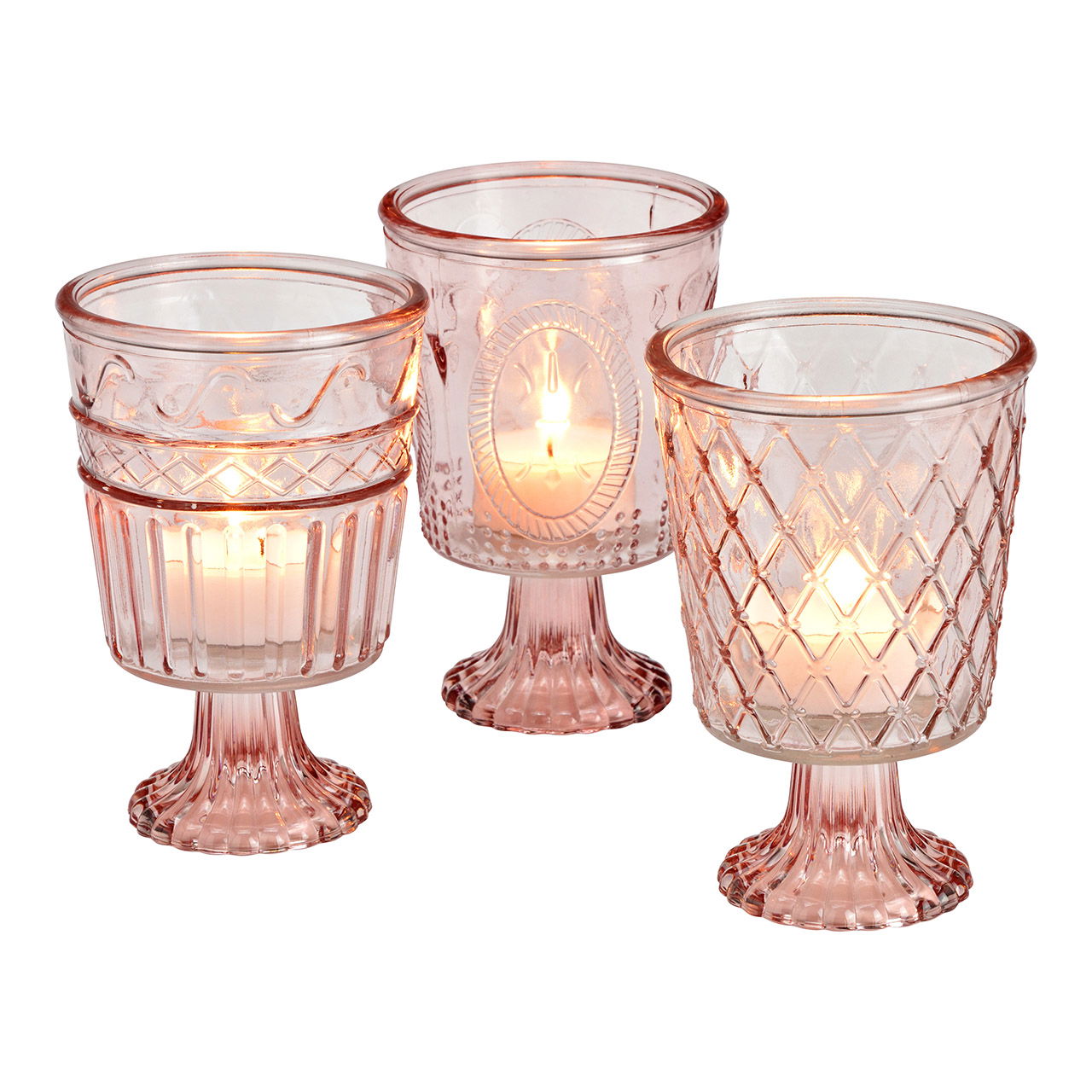 Windlicht aus Glas, 3-fach, Rosa (B/H/T) 12x17x12cm Windlicht aus Glas, 3-fach, Rosa (B/H/T) 12x17x12cm