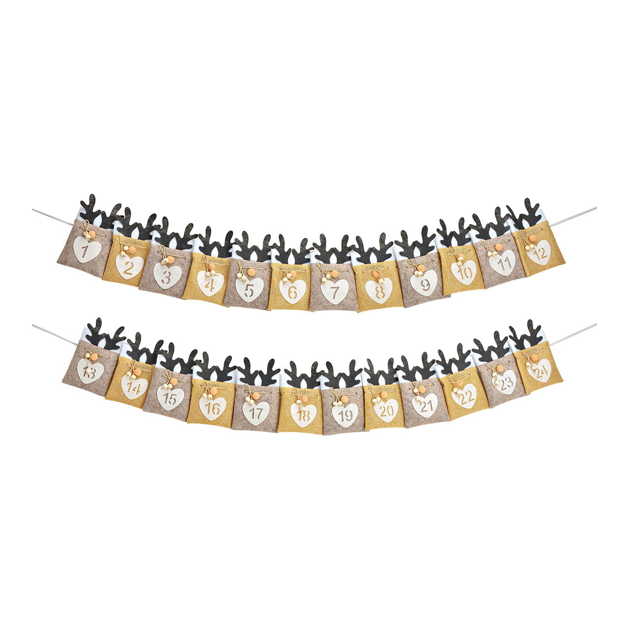 Adventskalender Hirschkopf aus Textil, 24 Säckchen (B/H) 10x16cm, Beige/Schwarz (B/H) 300x16cm Adventskalender Hirschkopf aus Textil, 24 Säckchen (B/H) 10x16cm, Beige/Schwarz (B/H) 300x16cm