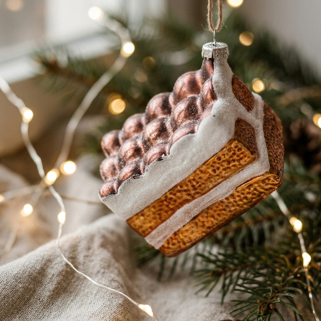 Weihnachtshänger Tiramisu aus Glas Braun (B/H/T) 6x4x5cm Weihnachtskuchen, Kuchen-Ornament, Glitzer, Keks-Schicht, Dekor