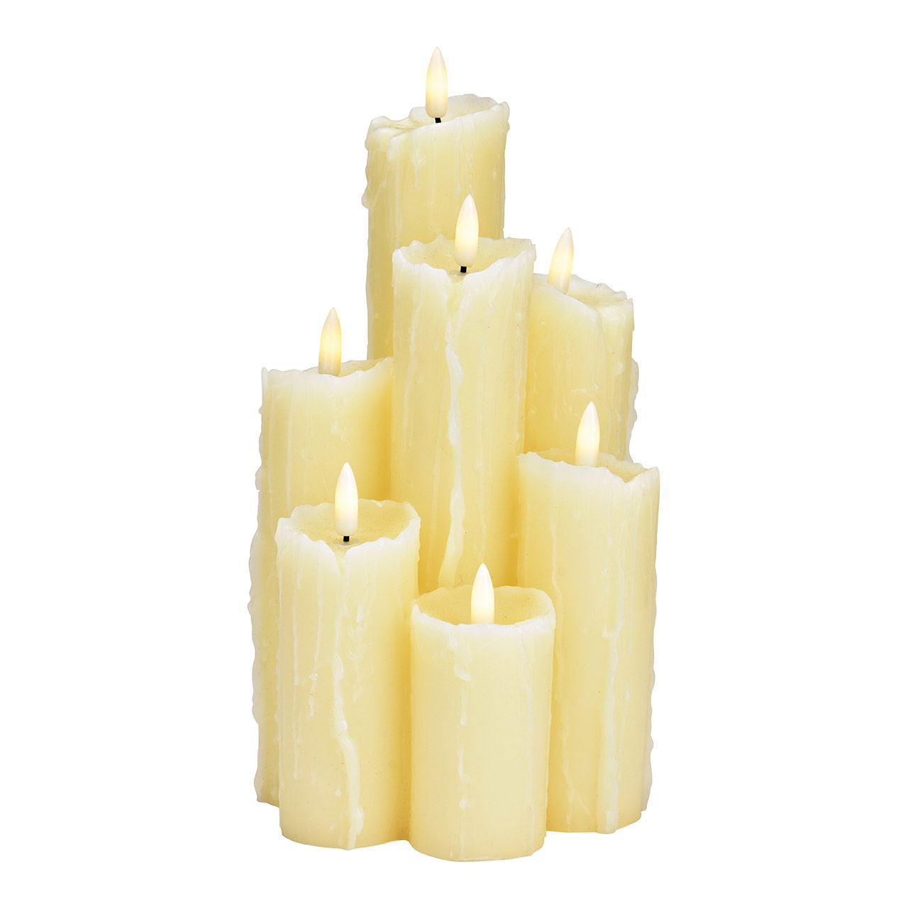 LED B.O.T. 7pcs. Drip candle, 3D wick, made of wax ivory (W/H/D) 15x25x15cm Battery operation 2xAA not included