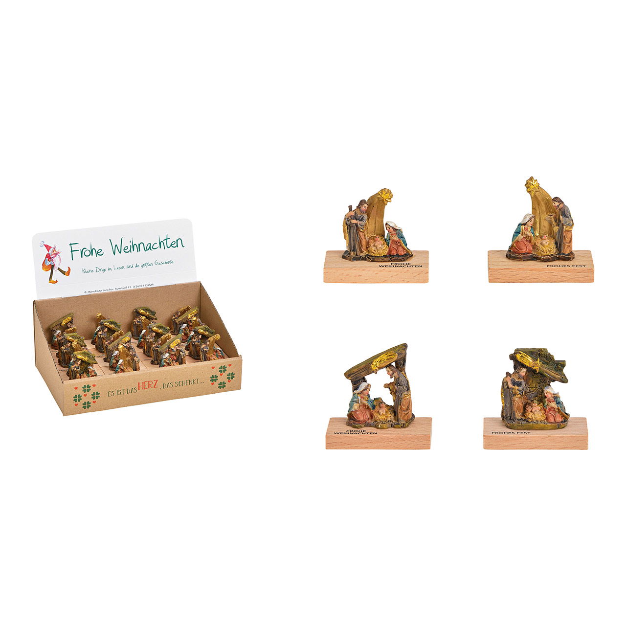 Natività su tavola di legno di poli colorato 2 volte 5x4x2cm