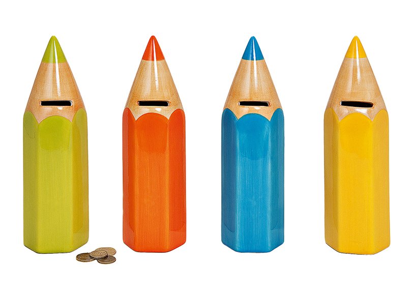 Tirelire crayon de couleur en céramique, assorti, 6x25x6cm