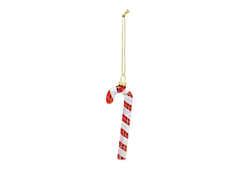 Christmas hanger candy cane made of glass red (W/H/D) 4x11x1cm