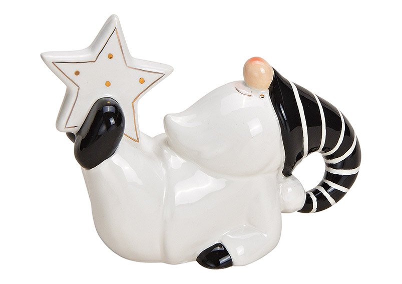 Papá Noel con estrella, cerámica tumbada blanca (c/h/d) 12x9x6cm