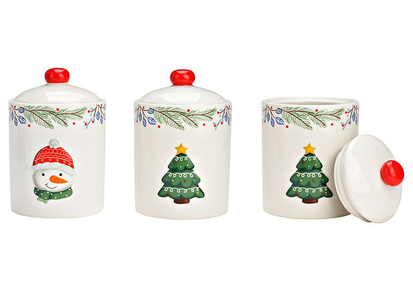Jar, Christmas tree, snowman made of ceramic colorful 2-fold, (W/H/D) 14x20x14cm