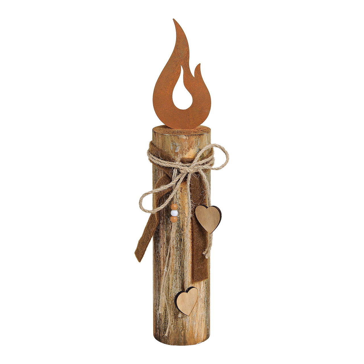 Metal candle on wooden stake (W/H/D) 8x44x8 cm