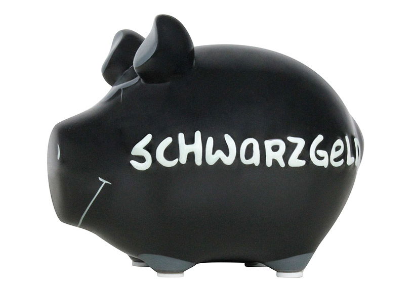 KCG Sparschwein "Schwarzgeld" aus Keramik, Schwarz/Weiß (B/H/T) 12,5x9x9cm Kleinschwein Sparschwein