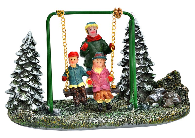 Miniaturfigur Schaukel, Kinder aus Poly bunt (B/H/T) 13x8x7cm