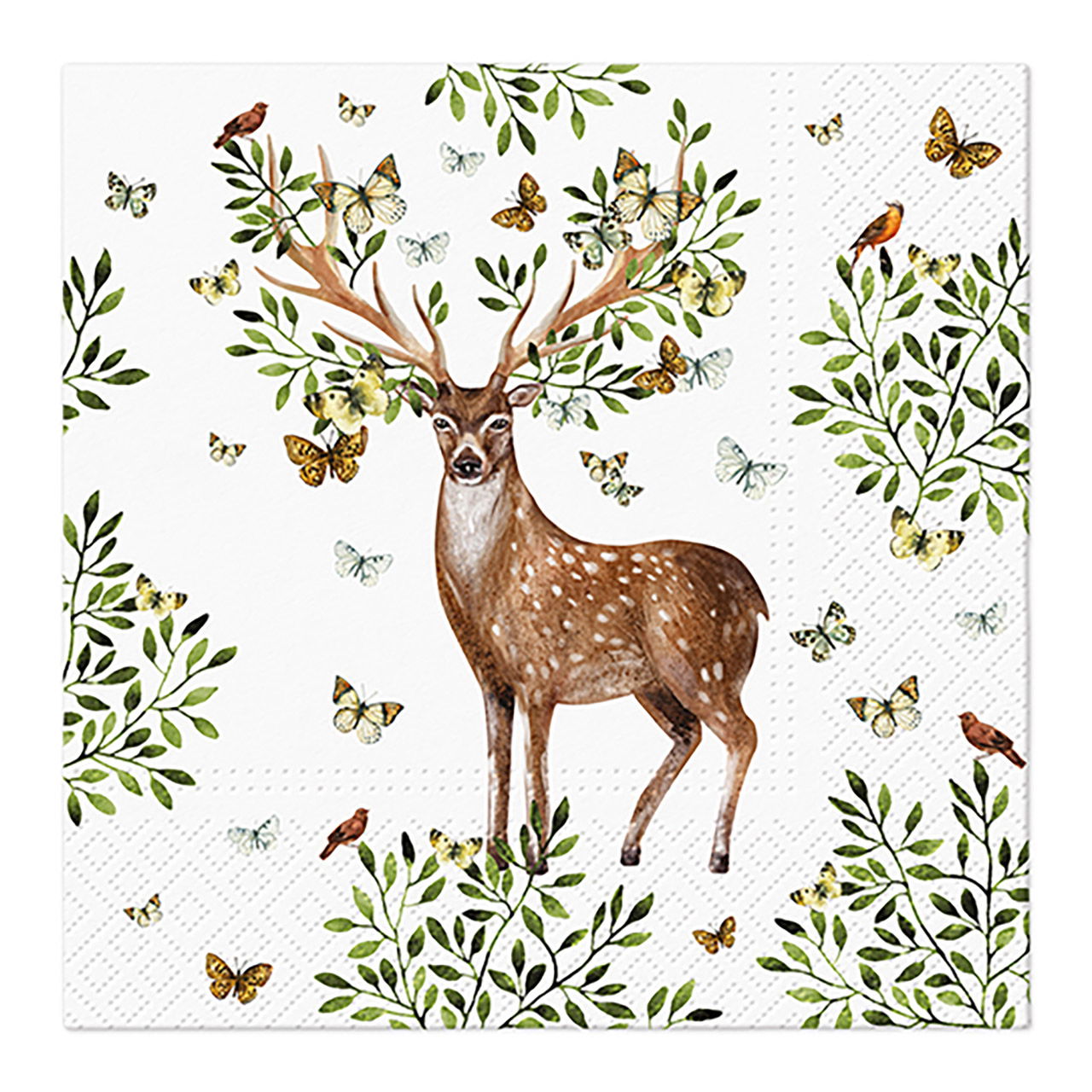 Herten decor papieren/kartonnen servet, 3-laags, pak van 20, wit/groen/bruin (B/H) 33x33cm Hirsch, Pflanze, Antilope, Muster, Kunst