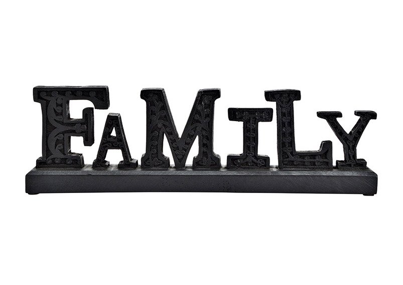 Aufsteller Schriftzug, Family aus Mangoholz schwarz (B/H/T) 36x12x6cm