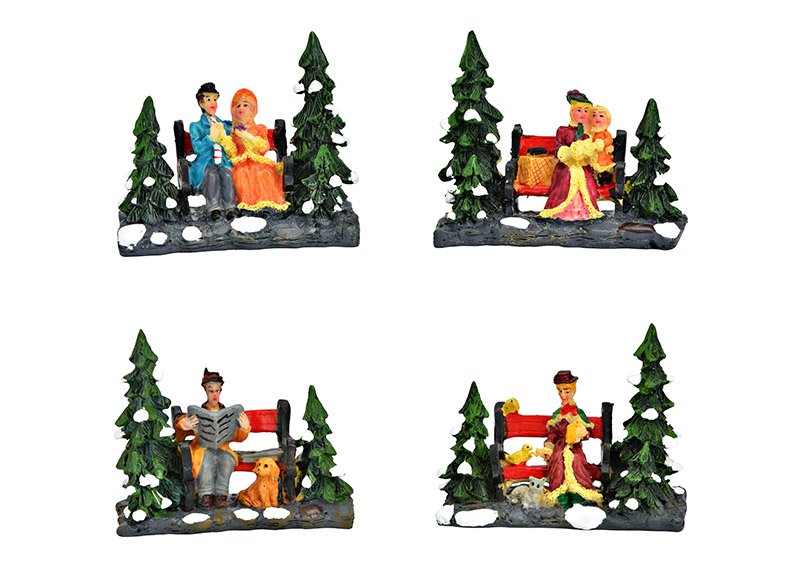 Figurines miniatures Banc dans la forêt en poly multicolore 4 fois, (L/H/P) 8x7x6cm
