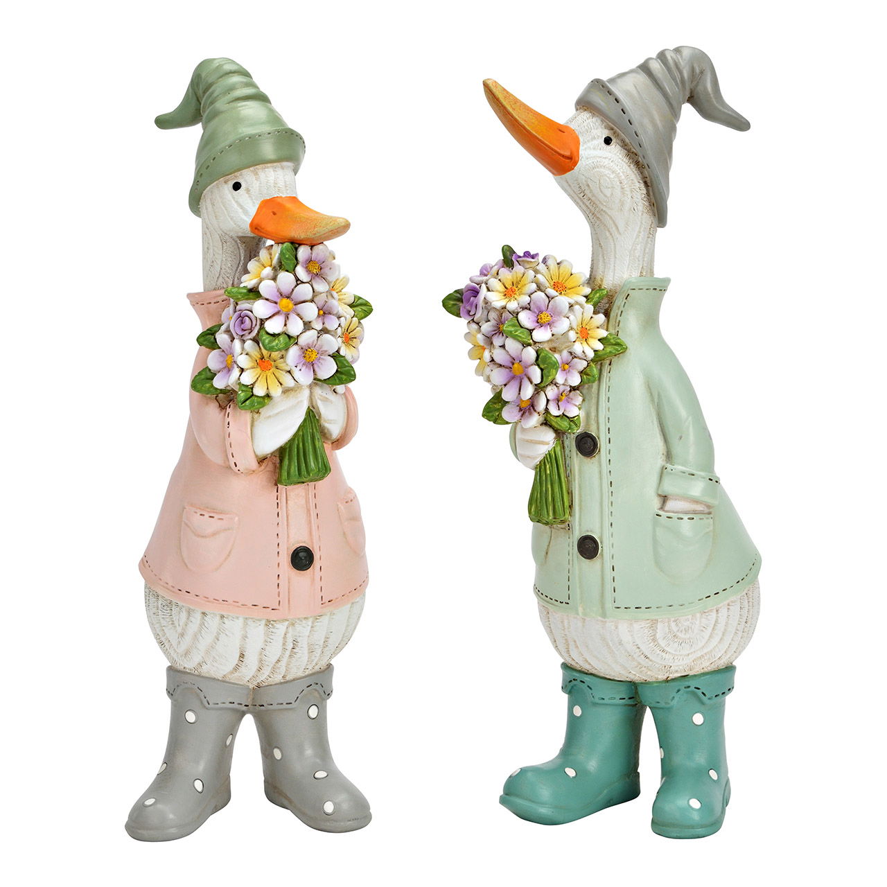 Pato con ramo de flores de poliéster rosa/rosa, verde menta 2 pliegues, (A/A/P) 9x29x12cm Pato con ramo de flores de poliéster rosa/rosa, verde menta 2 pliegues, (A/A/P) 9x29x12cm