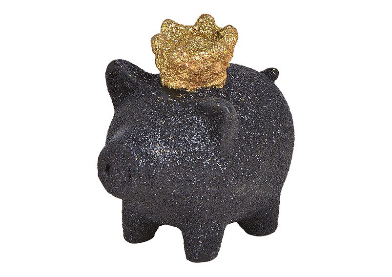 Schwein mit Krone aus Poly Schwarz, gold (B/H/T) 5x5x3cm