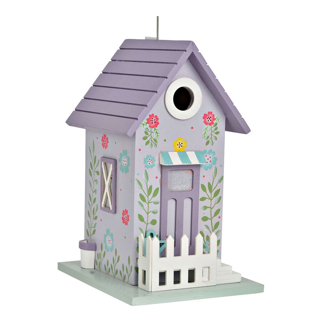 Suspension oiseau maison en bois, lilas (L/H/P) 15x25x18cm