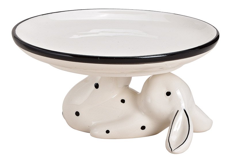 Plate, rabbit with dots, ceramic, white (w/h/d) 17x9x17cm