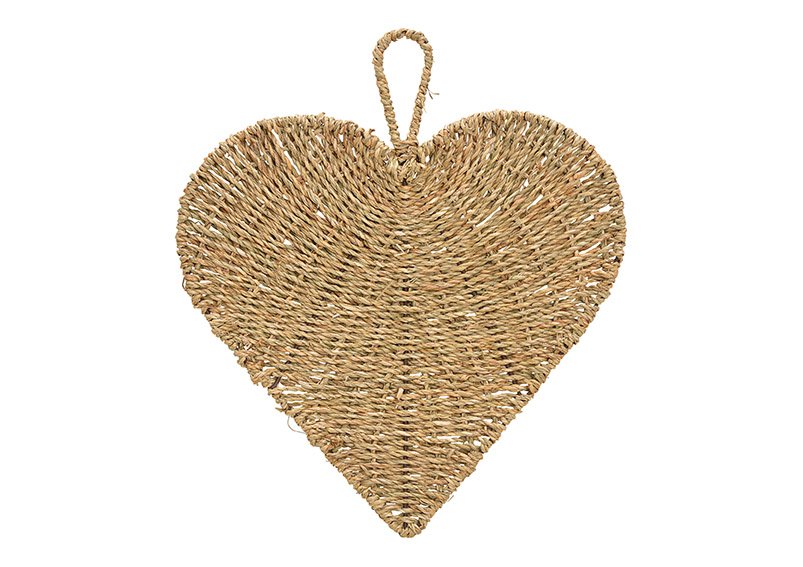 Hanger / tray heart made of seagrass metal nature (w / h / d) 35x40x1cm
