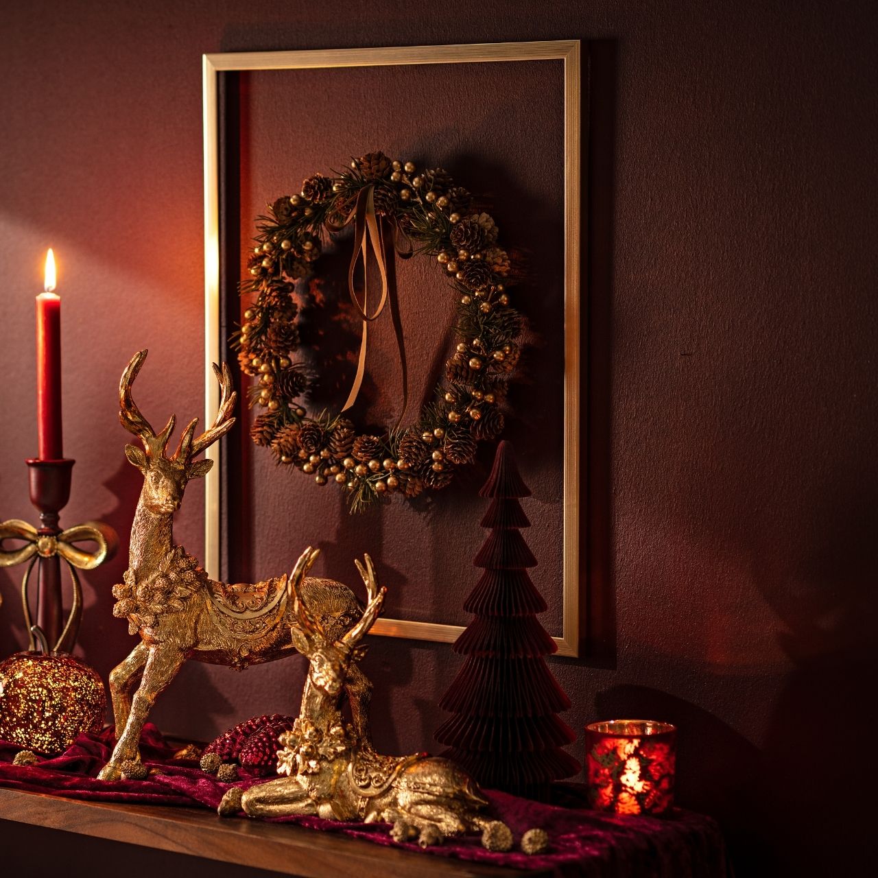 Albero di Natale a nido d'ape in carta/cartone rosso (L/H/D) 13x30x13cm Weihnachtsdeko, Wreath, Lampe, Kerze, Dekoration