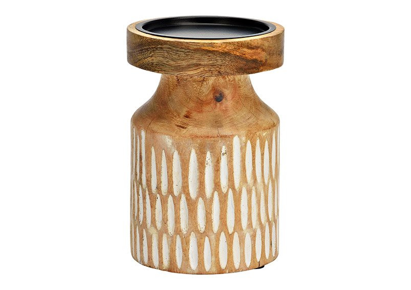 Candle holder mango wood natural (W/H/D) 10x15x10cm
