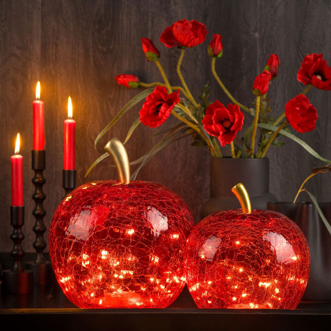 Apfel mit 30er LED, mit Timer, aus Glas Rot (B/H/T) 22x24x22cm