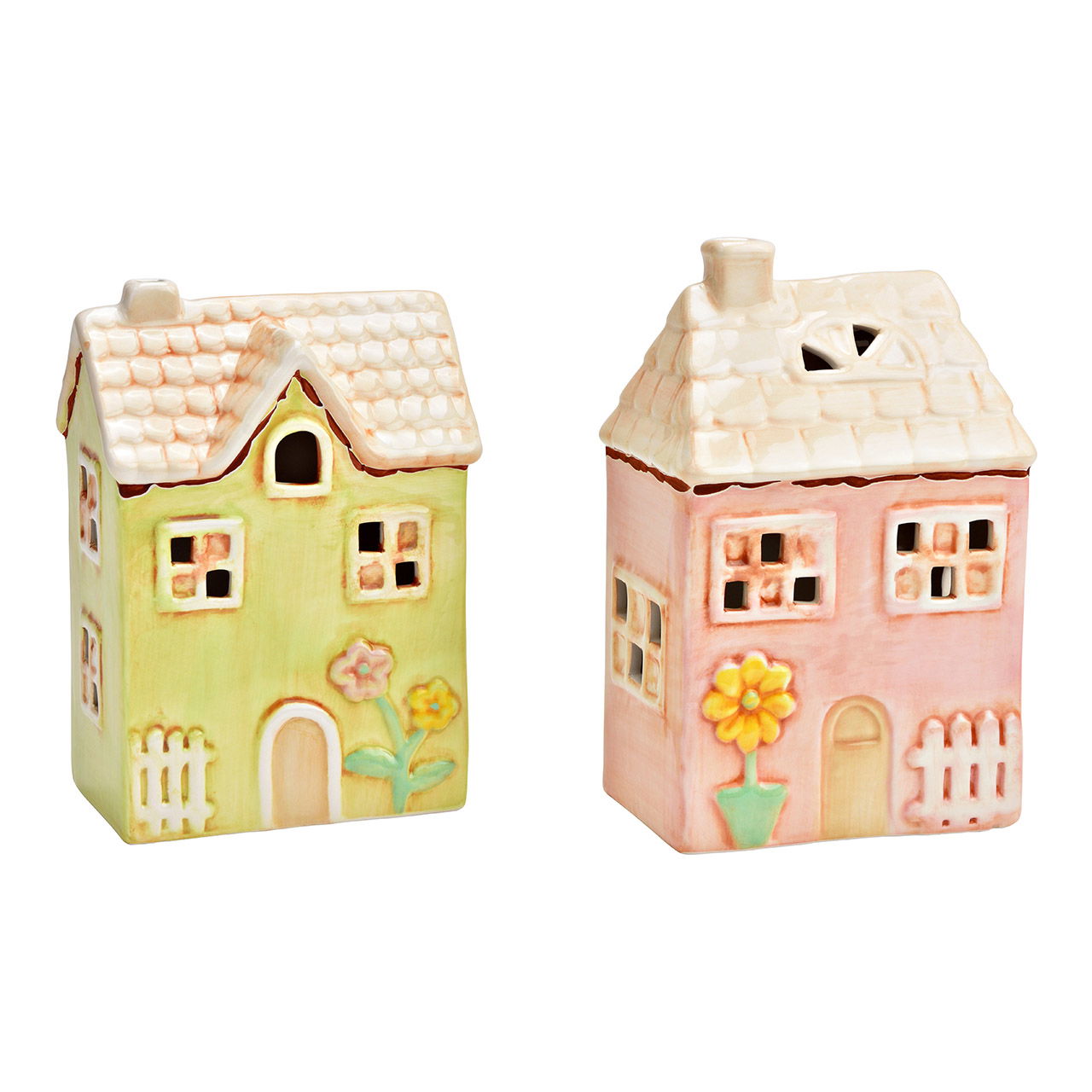 LED Lichthaus aus Keramik, 2-fach, Pink/Grün (B/H/T) 12x19x8cm (Batteriebetrieb 2xAG13 nicht enthalten) Essen, Süßigkeiten