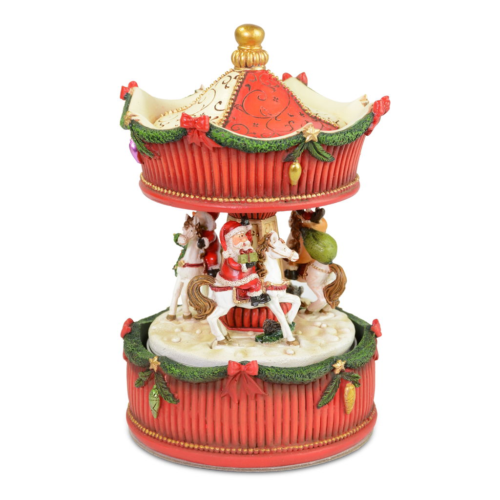 Muziekdoos carrousel, poly, 11x17 cm, 1 stuk, rood Abspielen, Vergnügungspark, Karussell, Geburtstagstorte, Essen