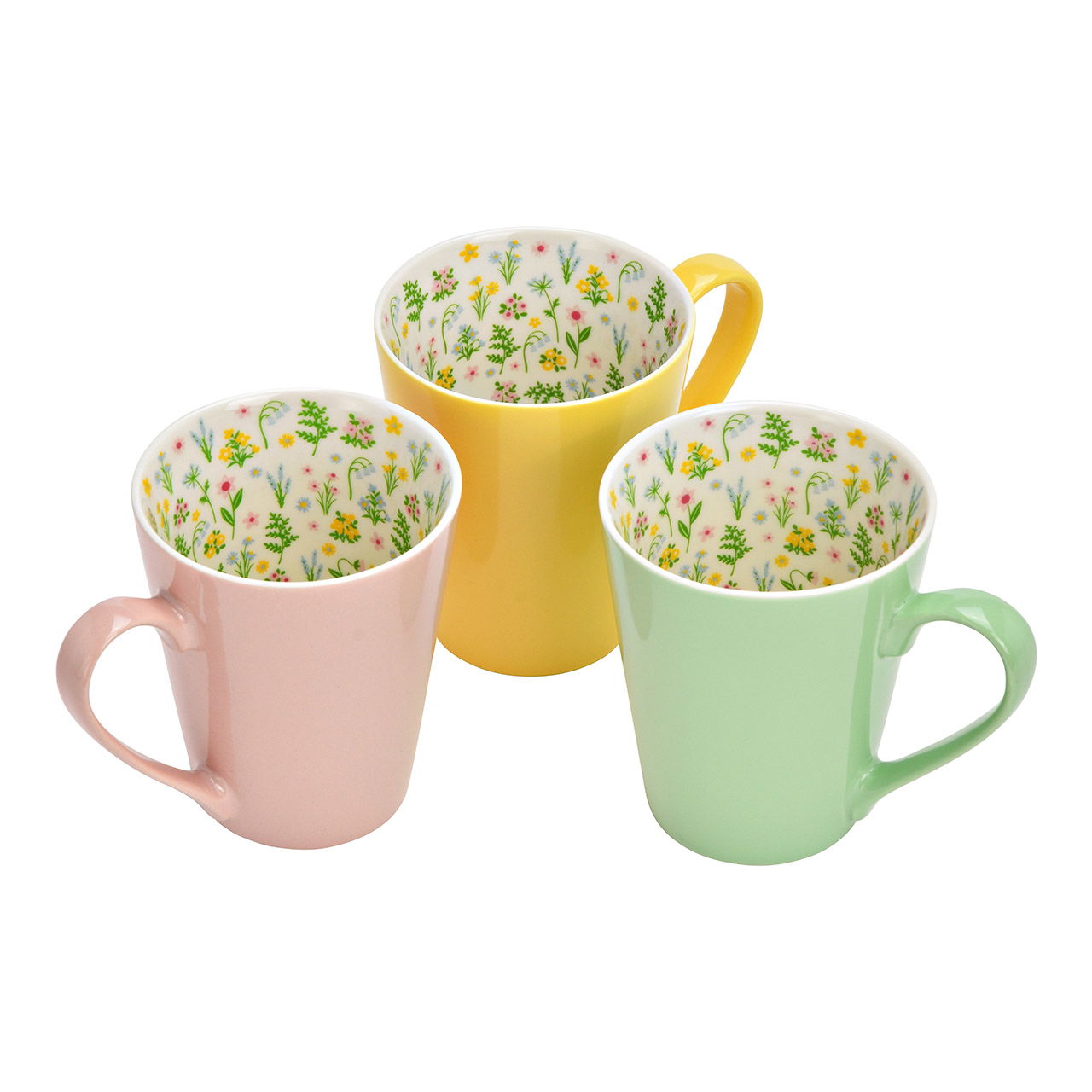 Mug flower meadow made of porcelain yellow, green, pink 3-fold, (W/H/D) 13x12x9cm 380ml