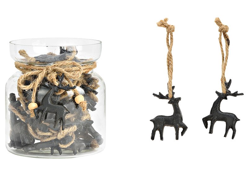 Adorno de árbol de Navidad ciervo de metal, negro, 30 piezas en un tarro, (A/A/P) 13,5x5x0,5 cm
