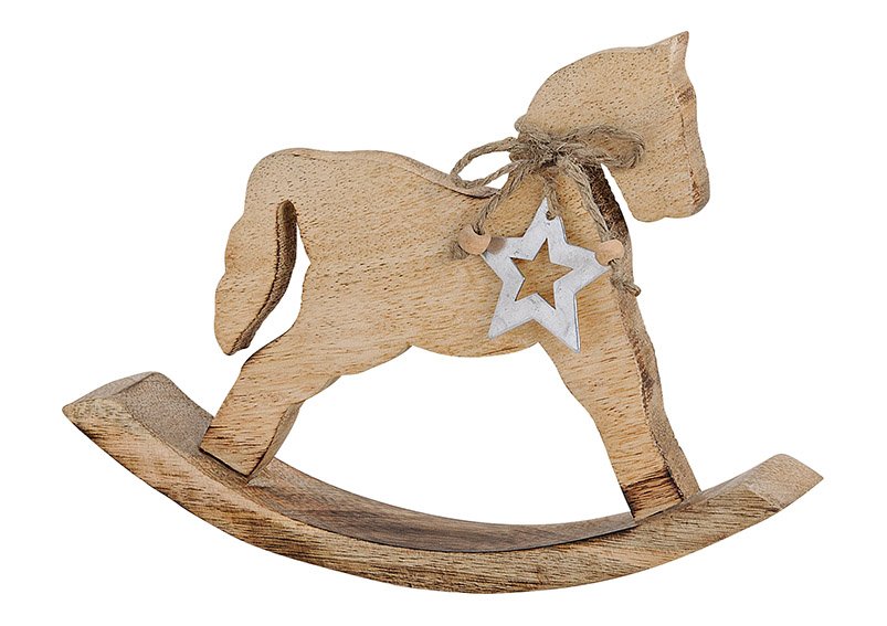 Cavallo a dondolo di legno di mango con ciondolo a stella in metallo marrone (L/H/D) 24x17x3cm