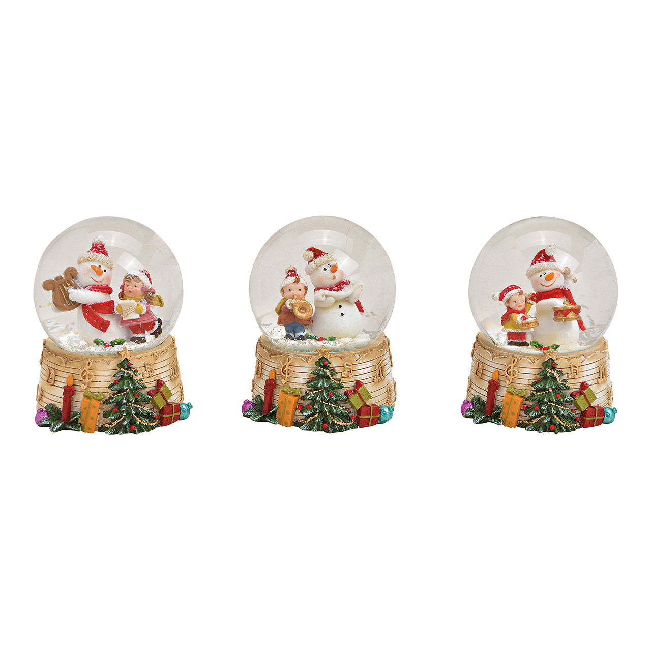 Sneeuwbol sneeuwpop met instrumenten van poly, gekleurd glas 3-voudig, (B/H/D) 7x9x7cm Draußen, Natur, Weihnachten, Weihnachtsdekorationen, Festival