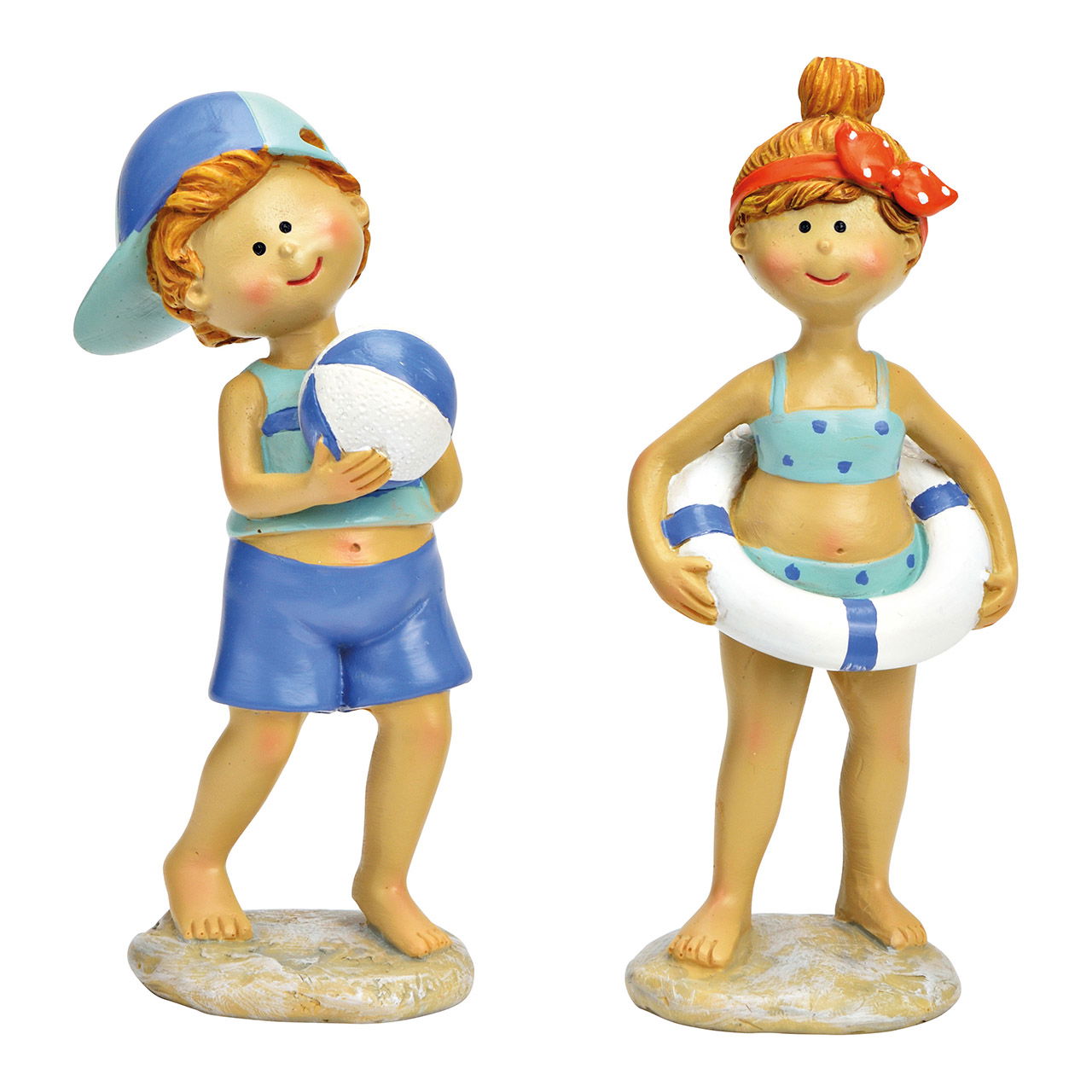Girl, boy with swimming ring and beach ball made of poly blue 2-fold, (W/H/D) 6x14x4cm Girl, boy with swimming ring and beach ball made of poly blue 2-fold, (W/H/D) 6x14x4cm