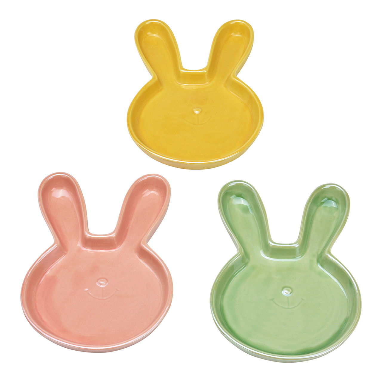 Deko Hase Coupe en porcelaine, triple, jaune/rose/vert (L/H/P) 16x21x3cm