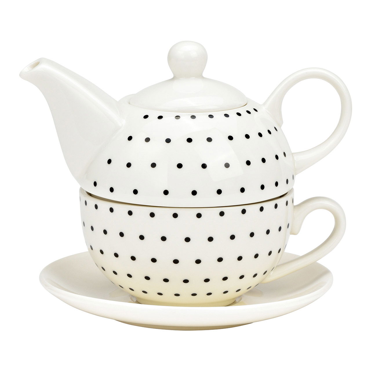 Set di teiere, decorazione a pois, set di 3, in porcellana bianca (L/H/D) 15x16x15cm 400ml/250ml