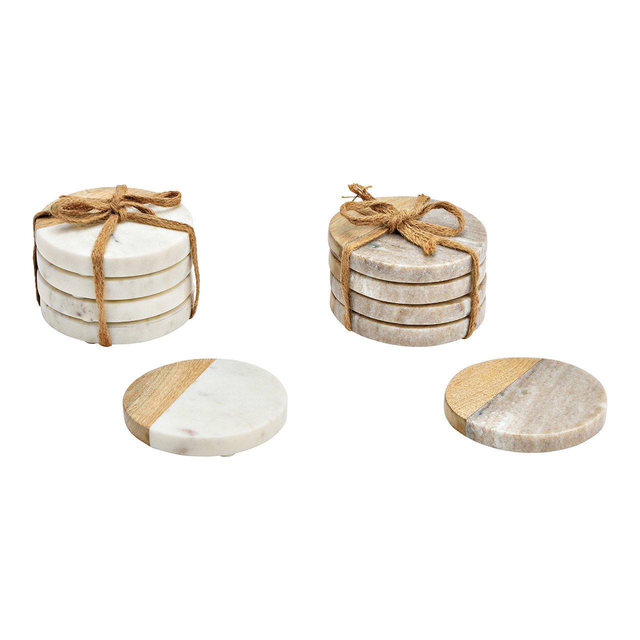 Onderzetterset van marmer, mangohout set van 4, beige, wit 2-voudig, (H) 1cm Ø10cm