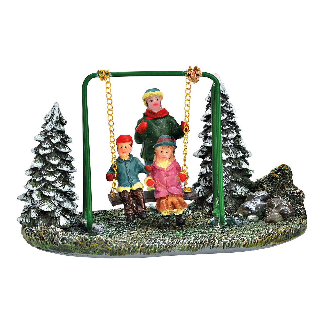 Miniaturfigur Schaukel, Kinder aus Poly bunt (B/H/T) 13x8x7cm