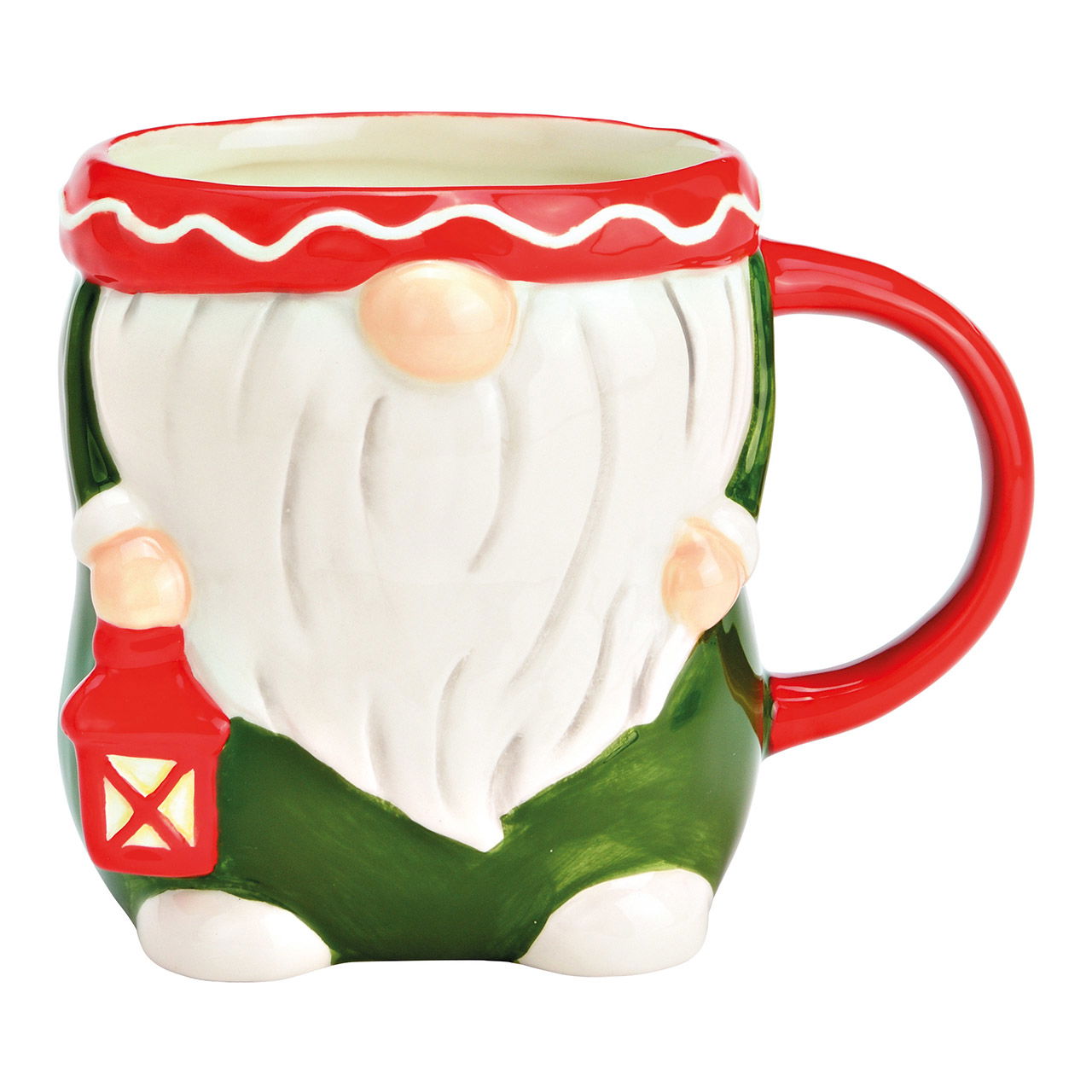 Taza 3D gnomo de cerámica verde, rojo, blanco (A/A/P) 14x12x10cm 680ml