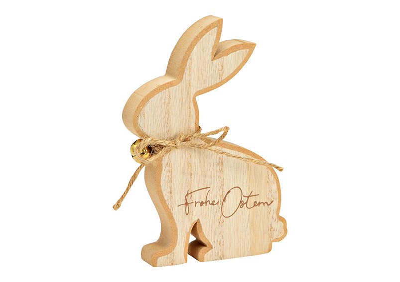 Stand bunny, Frohe Ostern, made of wood natural (W/H/D) 9x15x2cm