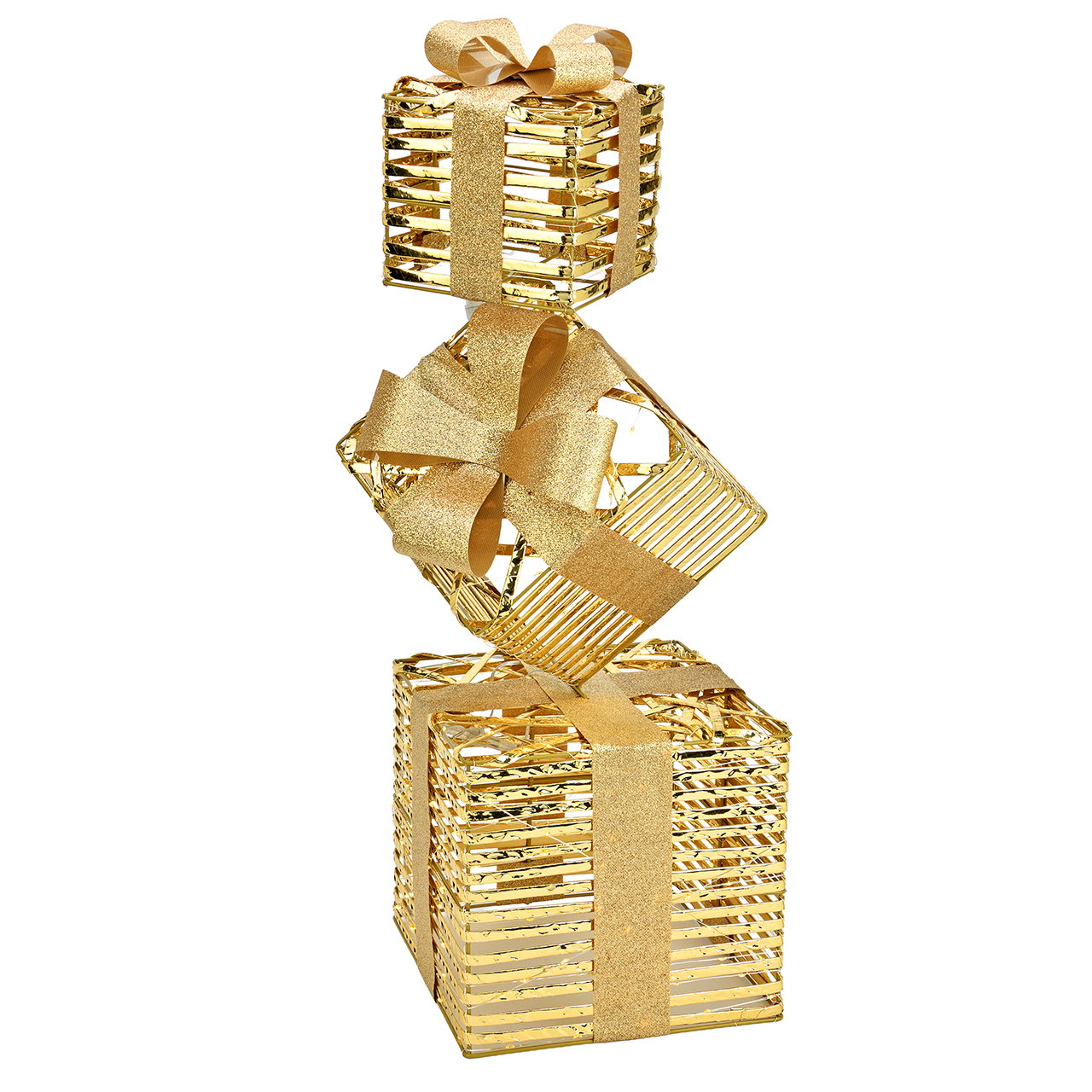 Leucht Geschenk 350er LED mit Timer 6/18H, warm weiß, IP44 Adapter 4,5V,6 W aus Kunststoff gold (B/H/T) 25x73x25cm