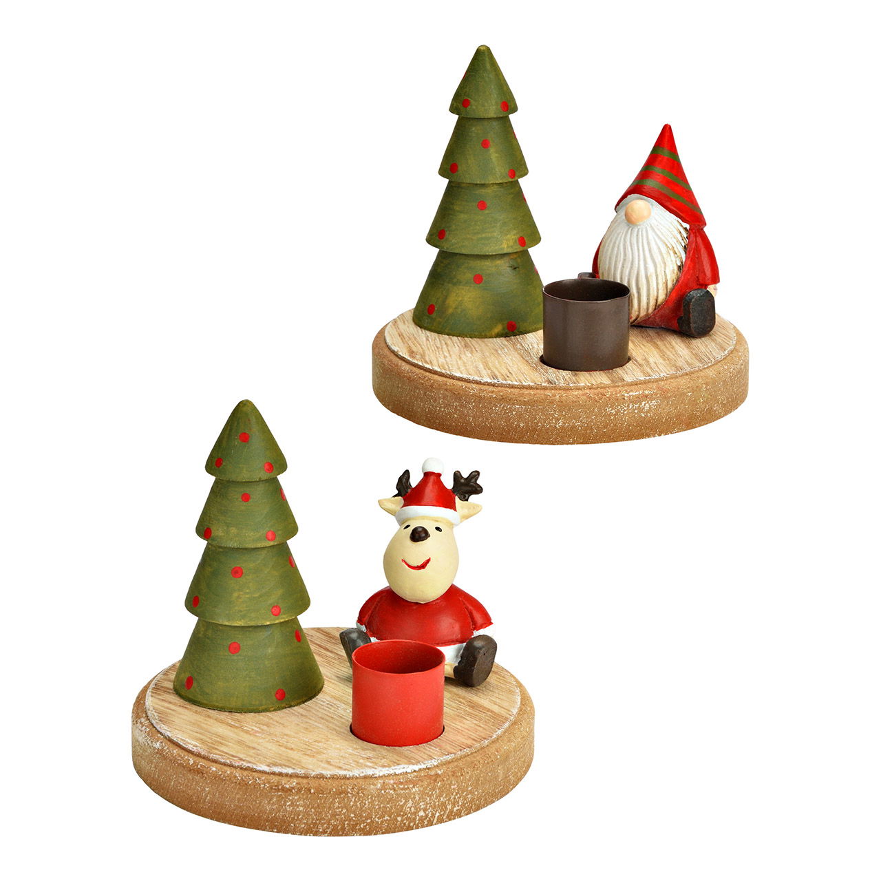 Bougeoir Sapin, décor Saint-Nicolas/Élan en bois/métal, 2 fois, rouge (L/H/P) 10x10x9cm Bougeoir Sapin, décor Saint-Nicolas/Élan en bois/métal, 2 fois, rouge (L/H/P) 10x10x9cm