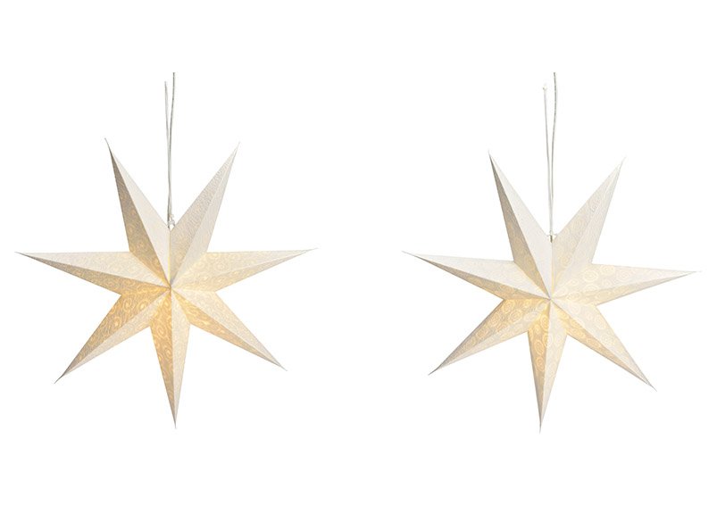 Estrella luminosa 7 puntas papel/cartón blanco 2 pliegues, Ø60cm