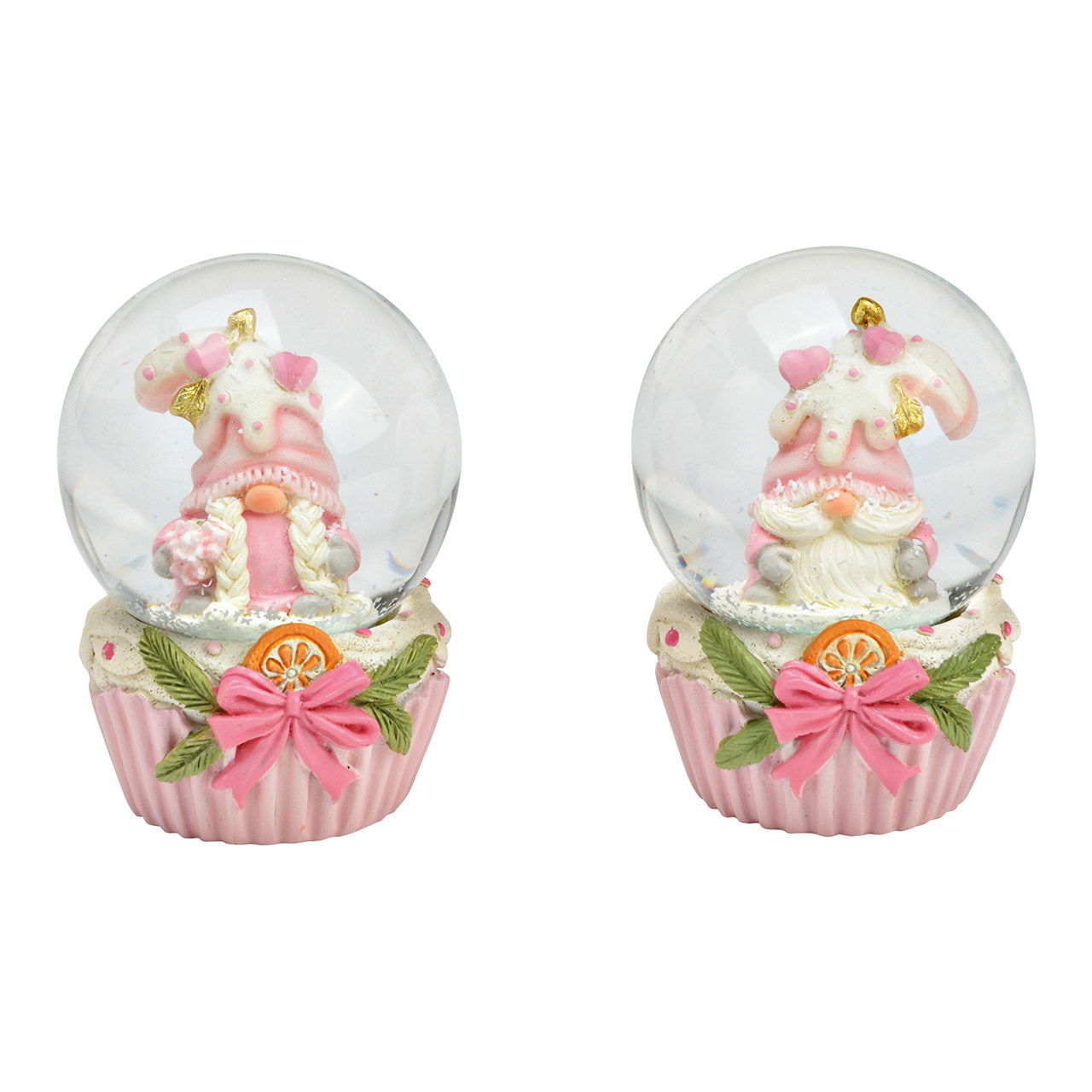 Boule à neige lutin en poly/verre rose/rose 2 fois, (L/H/P) 4x6x4cm