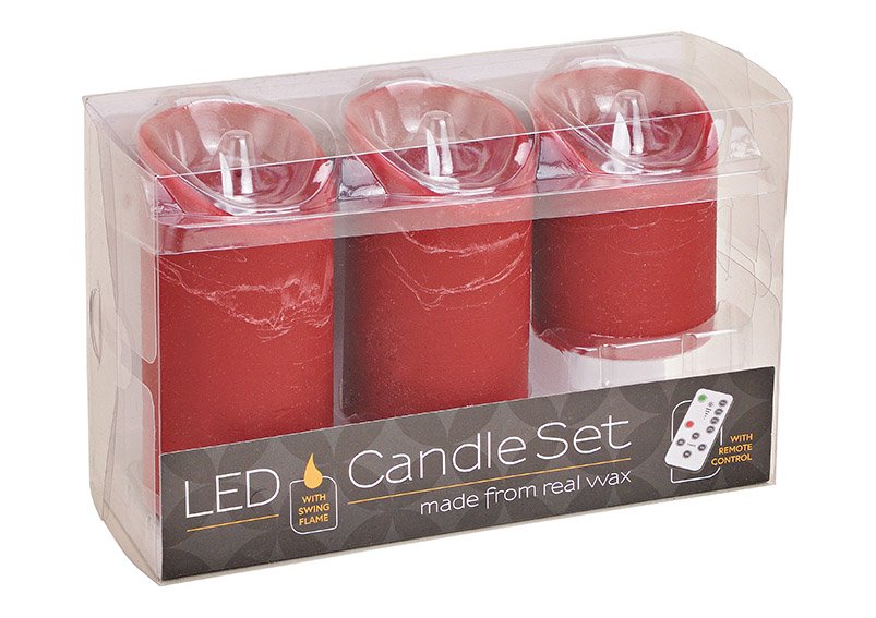 Candle set led, flickering light, with remote control made of wax bordeaux set of 3, (w / h / d) 7.5x15x7.5cm, 7.5x12.5x7.5cm, 7.5x10x7.5cm