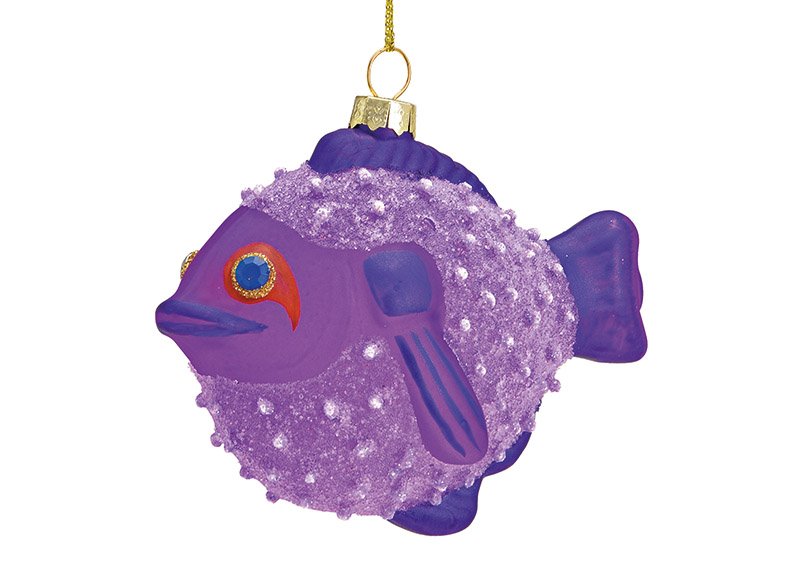 Christmas hanger hedgehog fish made of glass Purple (W/H/D) 11x8x6cm
