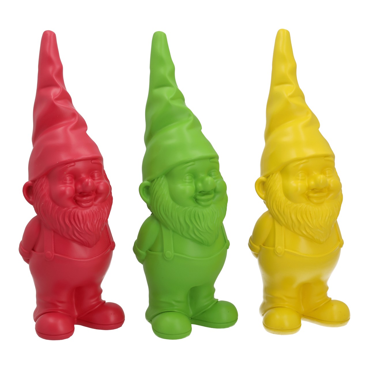 Nano da giardino in polietilene giallo, verde e rosso, assortimento di 3 pezzi (L/A/P) 10x29x11 cm Gnom, Gnomfigur, Figur, Skulptur, Gartenfigur