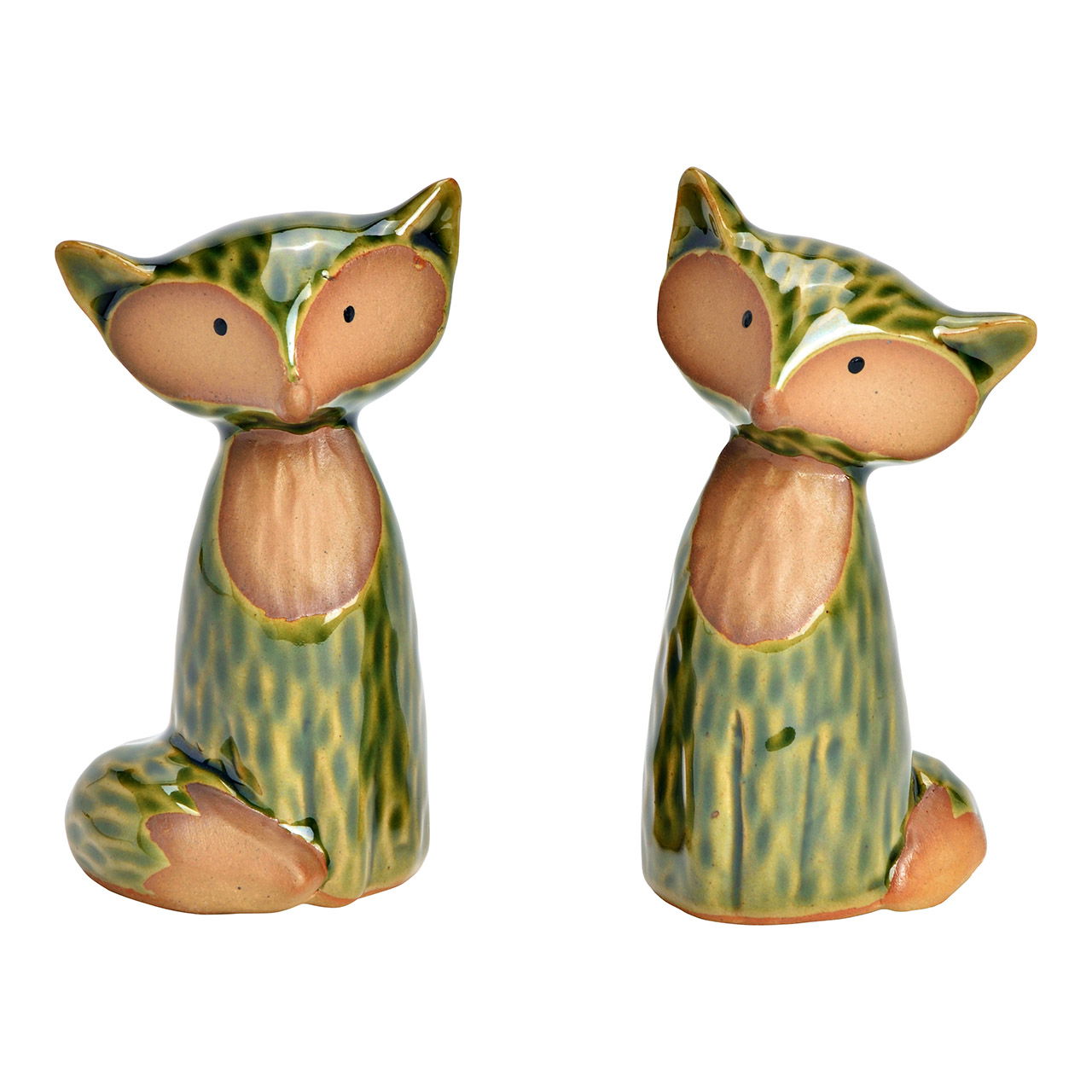 Figur Fuchs aus Steingut, 2-fach, Grün (B/H/T) 5x9x5cm Figur Fuchs aus Steingut, 2-fach, Grün (B/H/T) 5x9x5cm