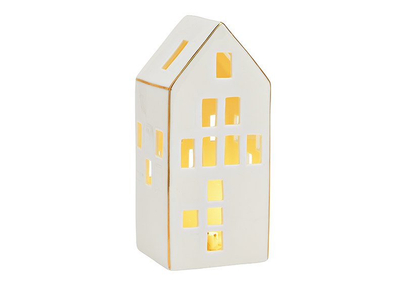 Maison avec LED en porcelaine blanche (L/H/P) 8x17x7cm